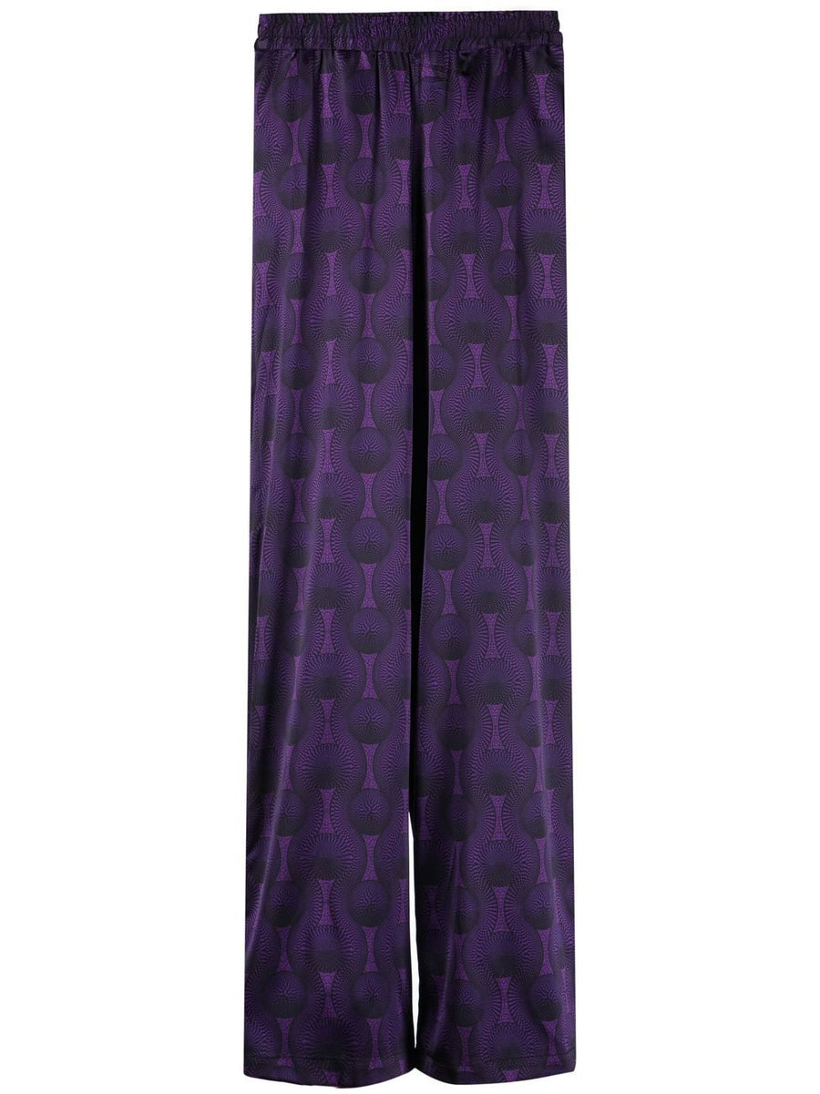Ozwald Boateng Luxury Silk Trousers With Elastic Waist And Bold Purple Geometric Print For Men