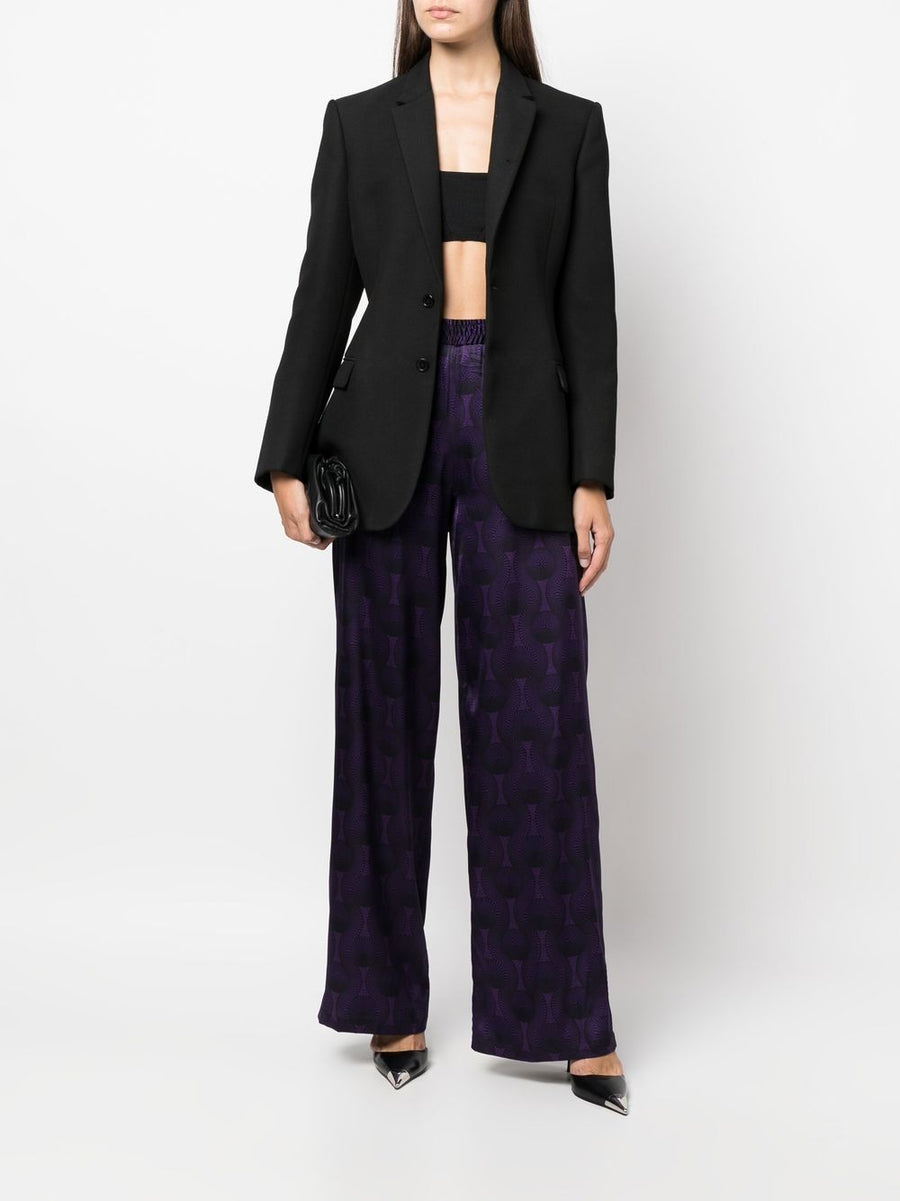 Ozwald Boateng Luxury Silk Trousers With Elastic Waist And Bold Purple Geometric Print For Men