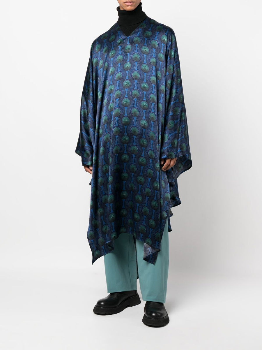 Ozwald Boateng Silk Kaftan Luxury Blue Geometric Print Slip On Resort Wear For Confident Men