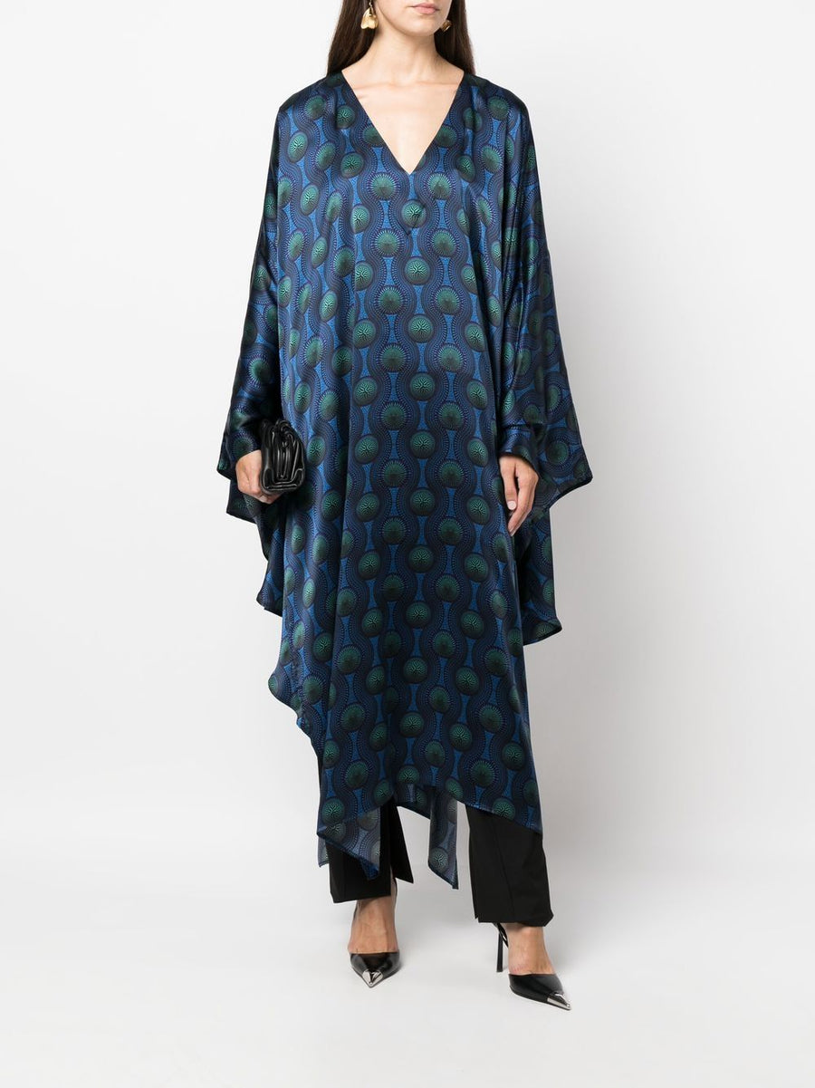 Ozwald Boateng Silk Kaftan Luxury Blue Geometric Print Slip On Resort Wear For Confident Men
