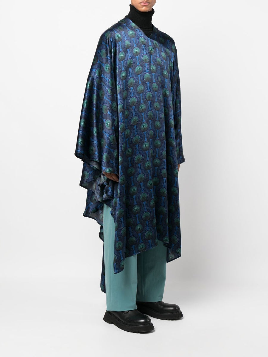 Ozwald Boateng Silk Kaftan Luxury Blue Geometric Print Slip On Resort Wear For Confident Men