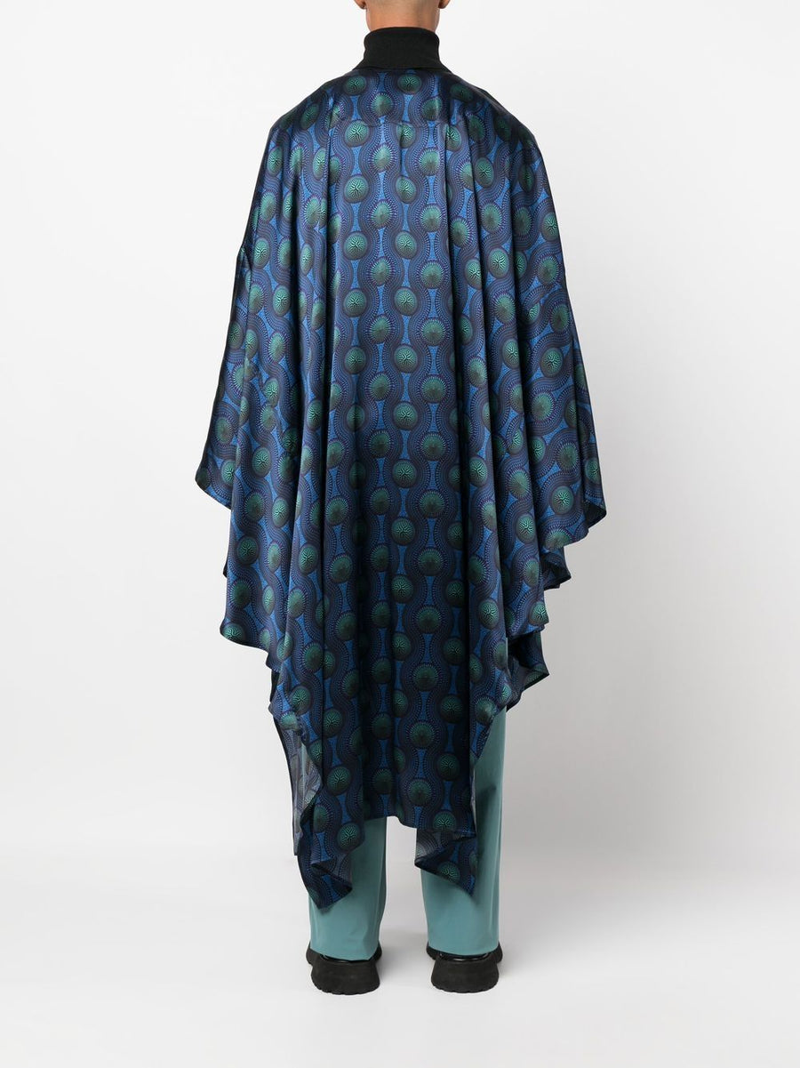 Ozwald Boateng Silk Kaftan Luxury Blue Geometric Print Slip On Resort Wear For Confident Men