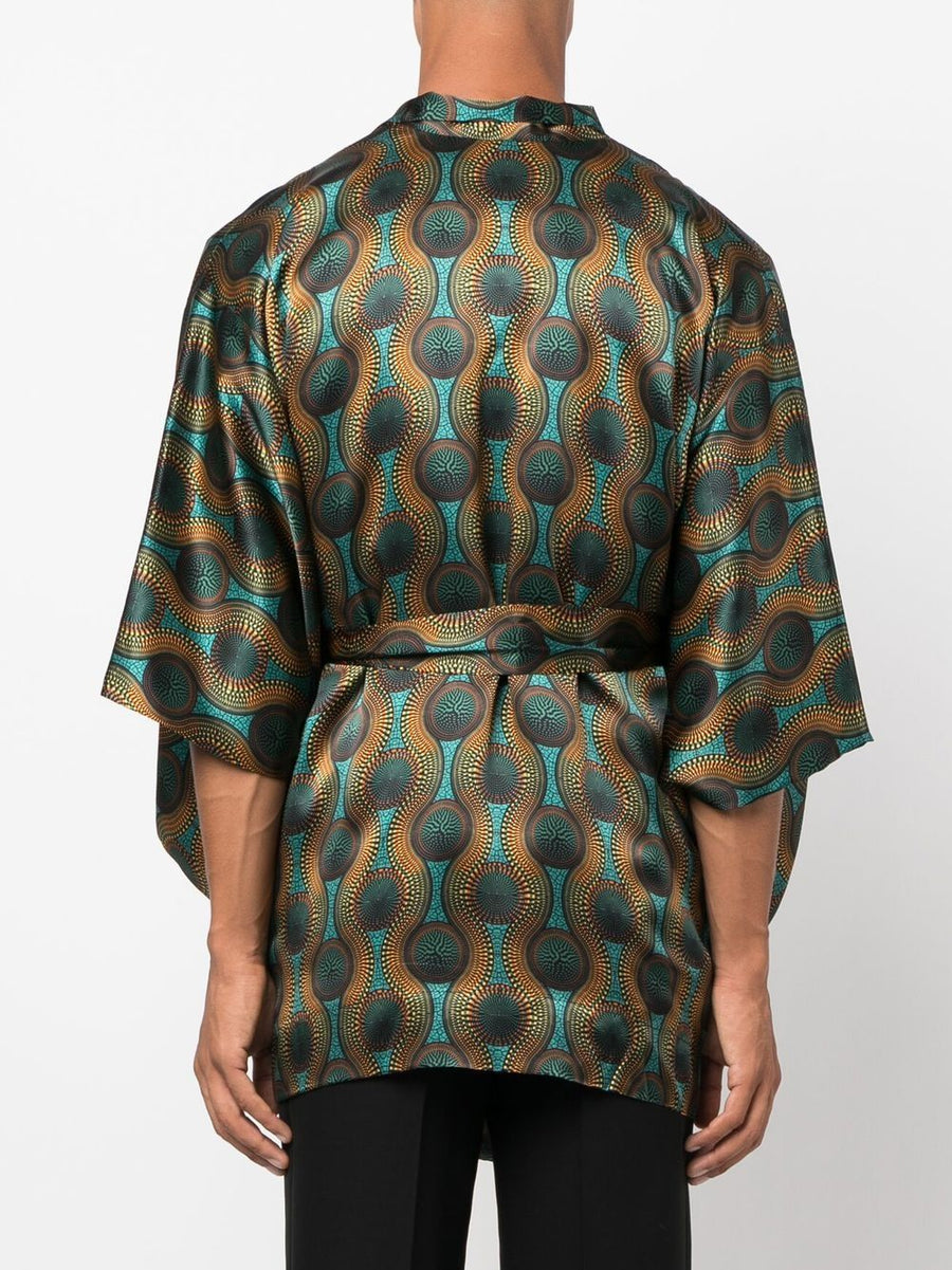 Ozwald Boateng Printed Silk Short Kimono For Men Bold Geometric Orange Multicolor Statement Piece