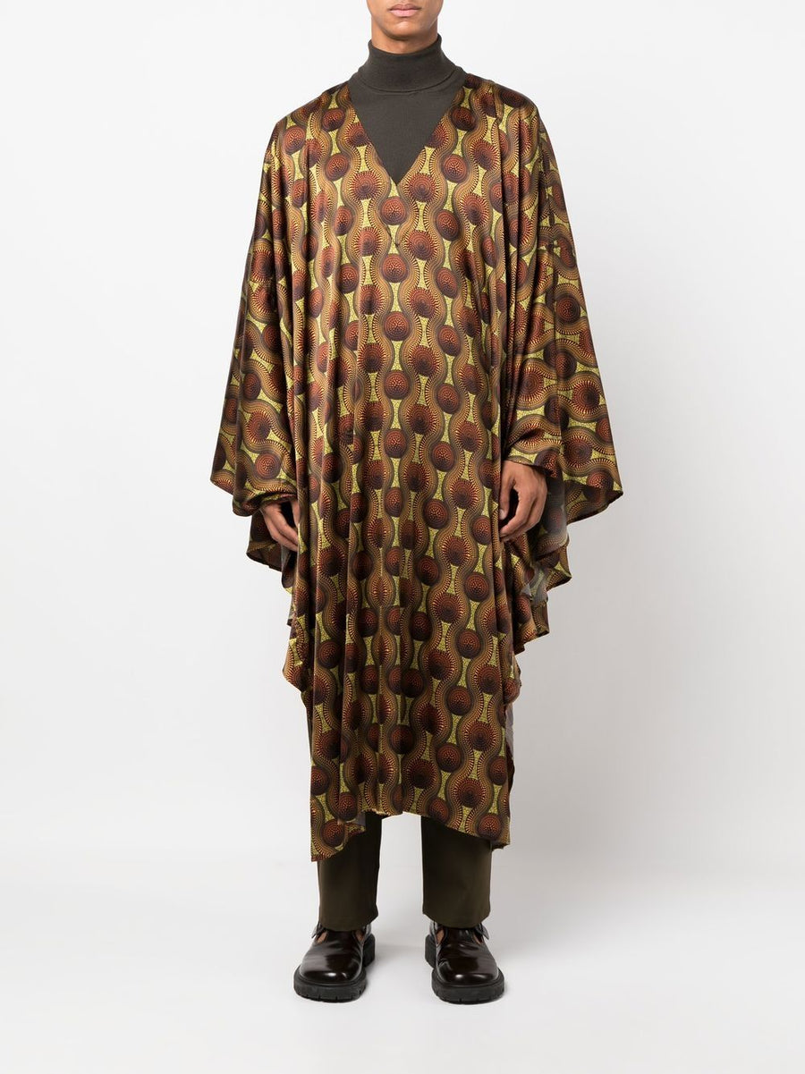 Ozwald Boateng Silk Kaftan For Men Bold Yellow Geometric Print Resort Coverup One Size