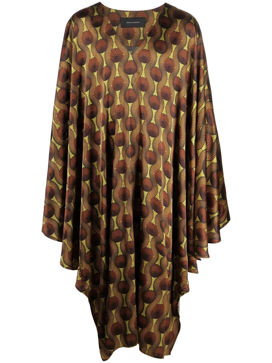 Ozwald Boateng Silk Kaftan For Men Bold Yellow Geometric Print Resort Coverup One Size