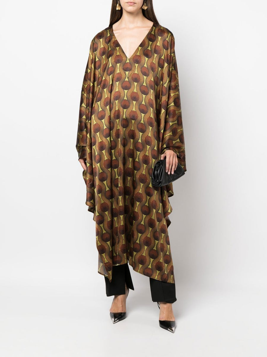 Ozwald Boateng Silk Kaftan For Men Bold Yellow Geometric Print Resort Coverup One Size