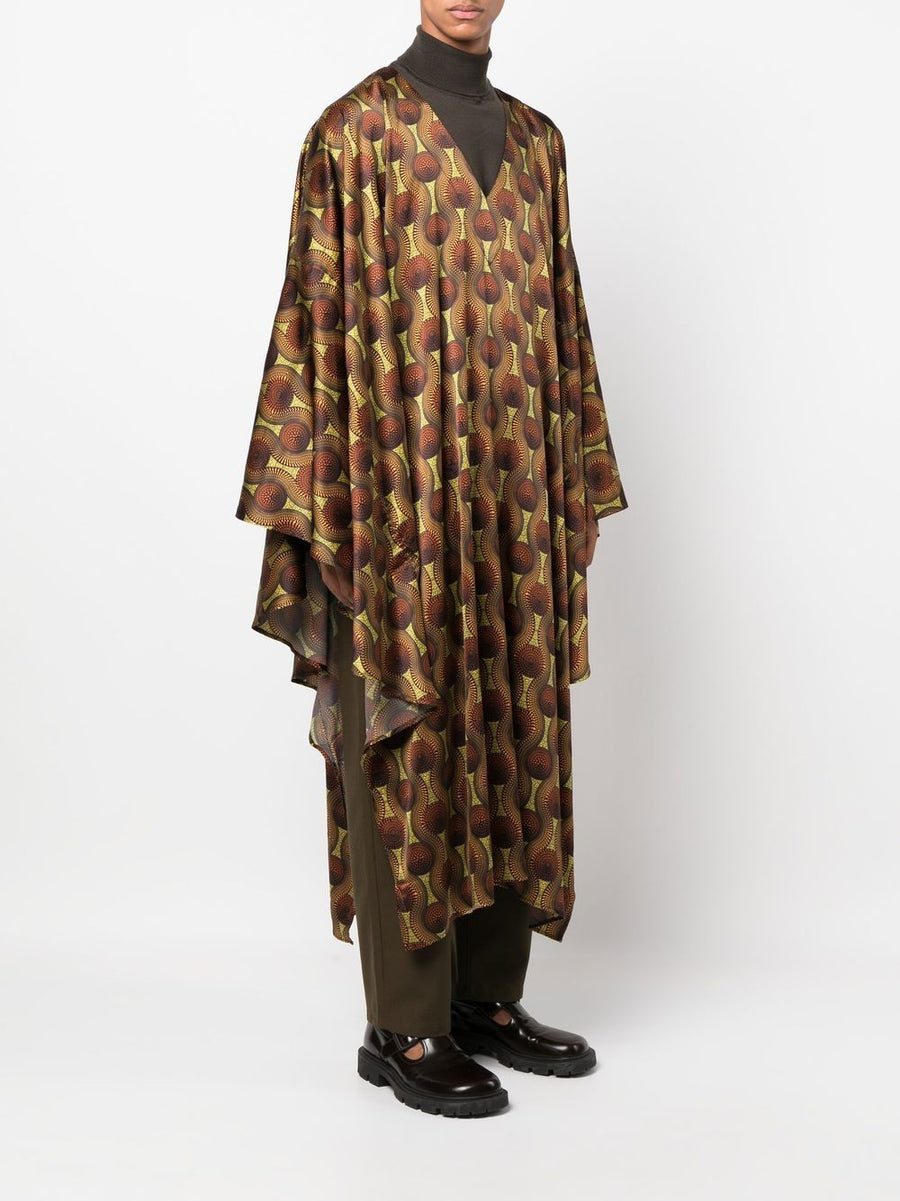Ozwald Boateng Silk Kaftan For Men Bold Yellow Geometric Print Resort Coverup One Size