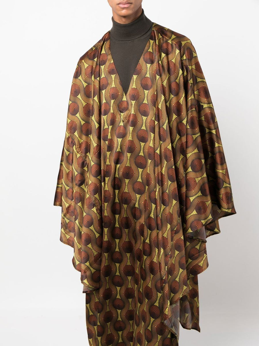 Ozwald Boateng Silk Kaftan For Men Bold Yellow Geometric Print Resort Coverup One Size