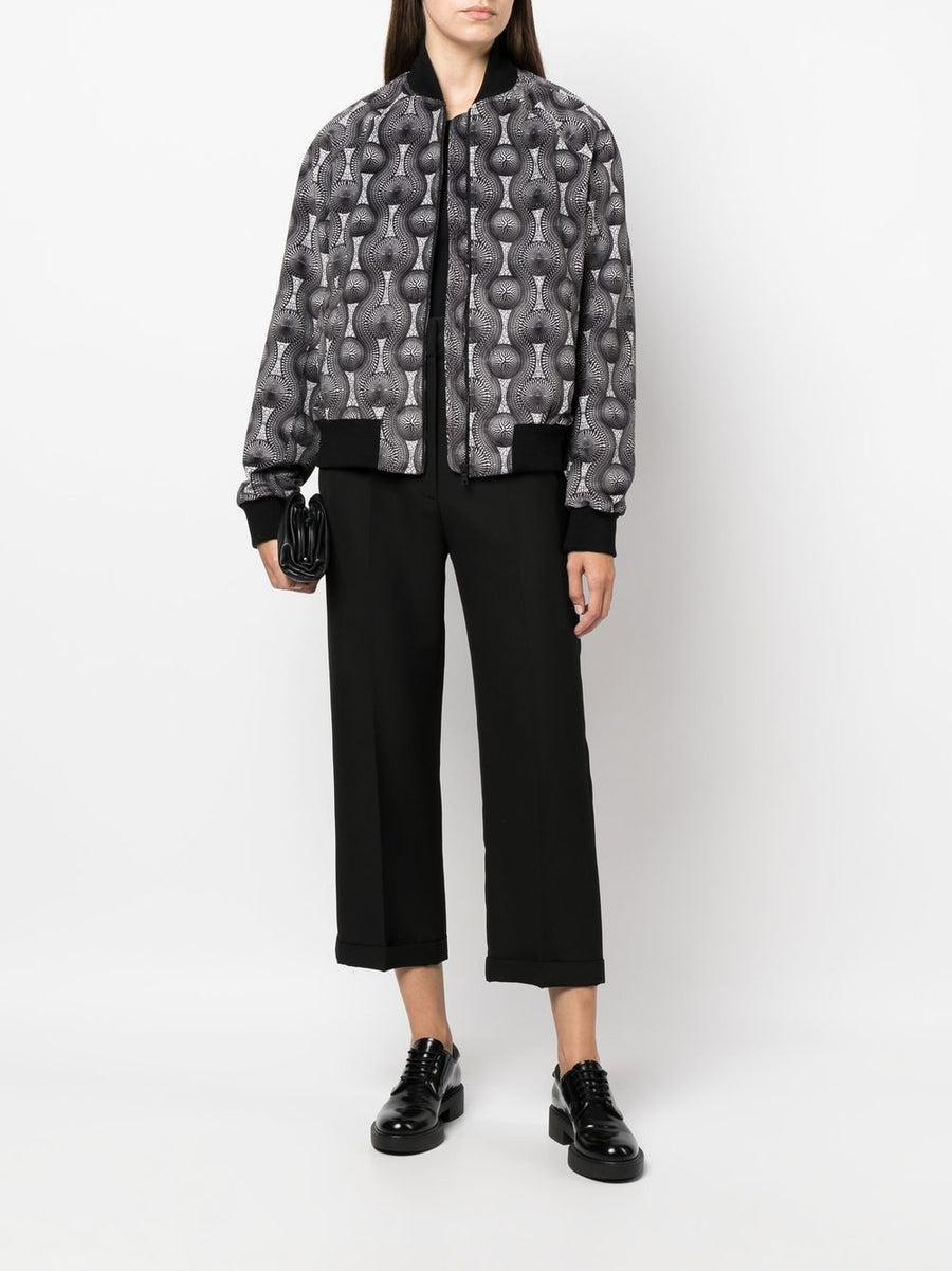 Ozwald Boateng Velvet Bomber Jacket With Black White Geometric Print For Modern Men