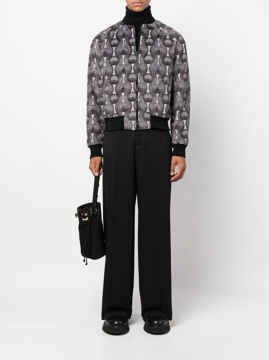 Ozwald Boateng Velvet Bomber Jacket With Black White Geometric Print For Modern Men