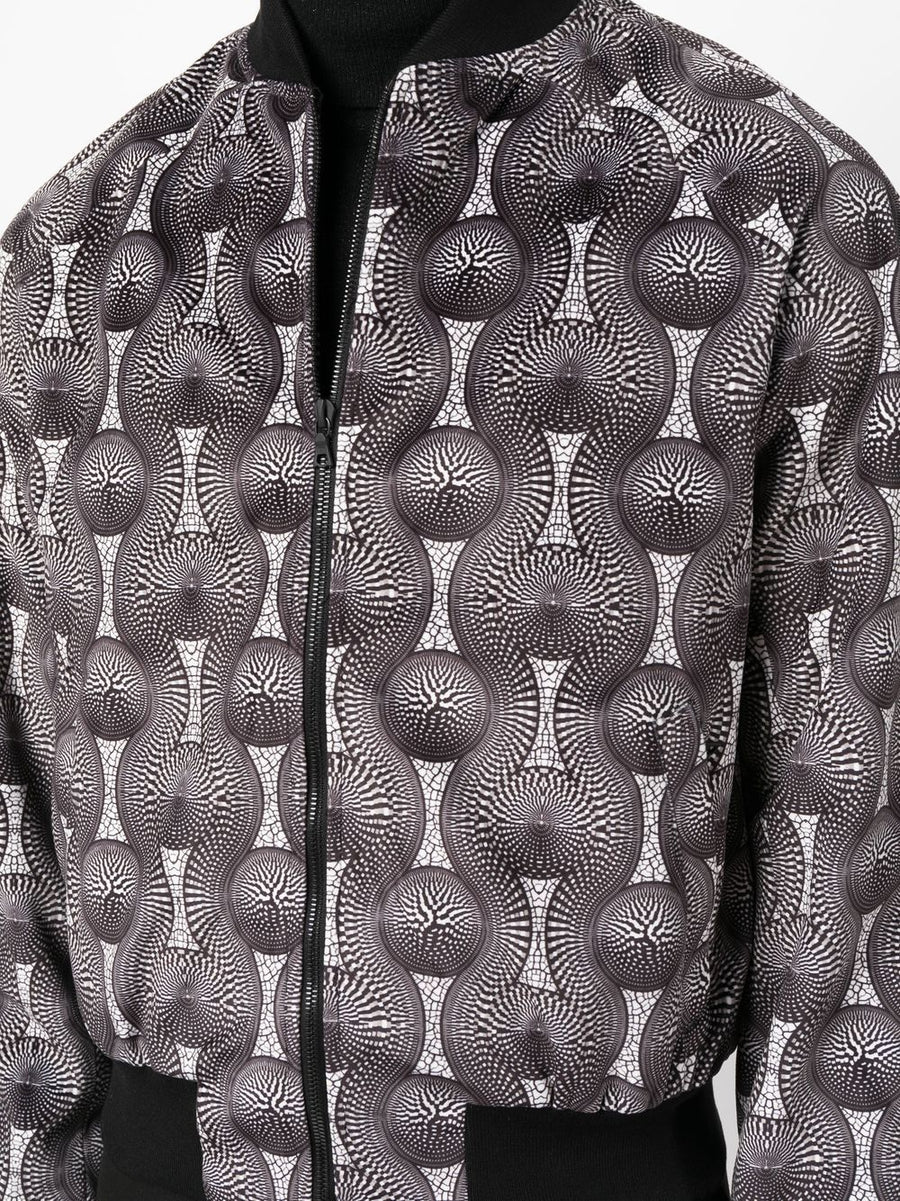 Ozwald Boateng Velvet Bomber Jacket With Black White Geometric Print For Modern Men