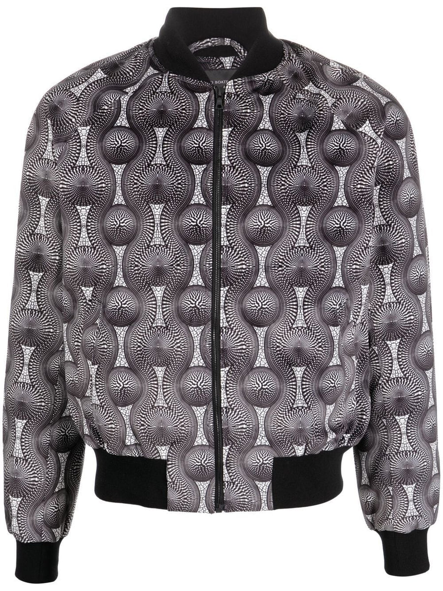 Ozwald Boateng Velvet Bomber Jacket With Black White Geometric Print For Modern Men
