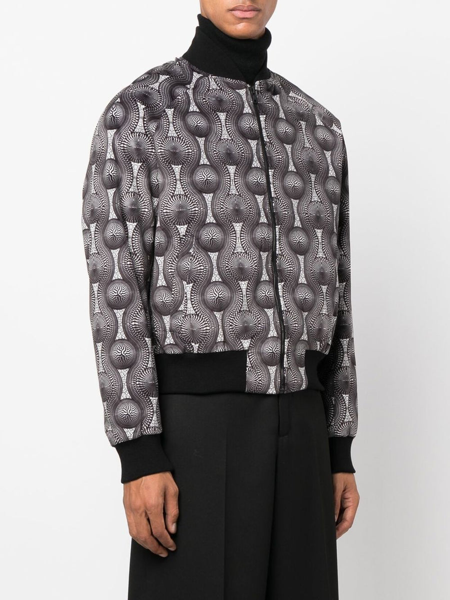 Ozwald Boateng Velvet Bomber Jacket With Black White Geometric Print For Modern Men