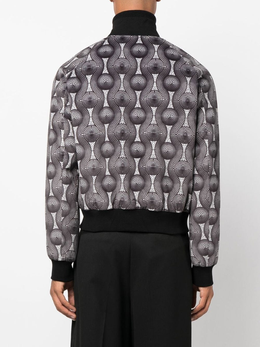 Ozwald Boateng Velvet Bomber Jacket With Black White Geometric Print For Modern Men
