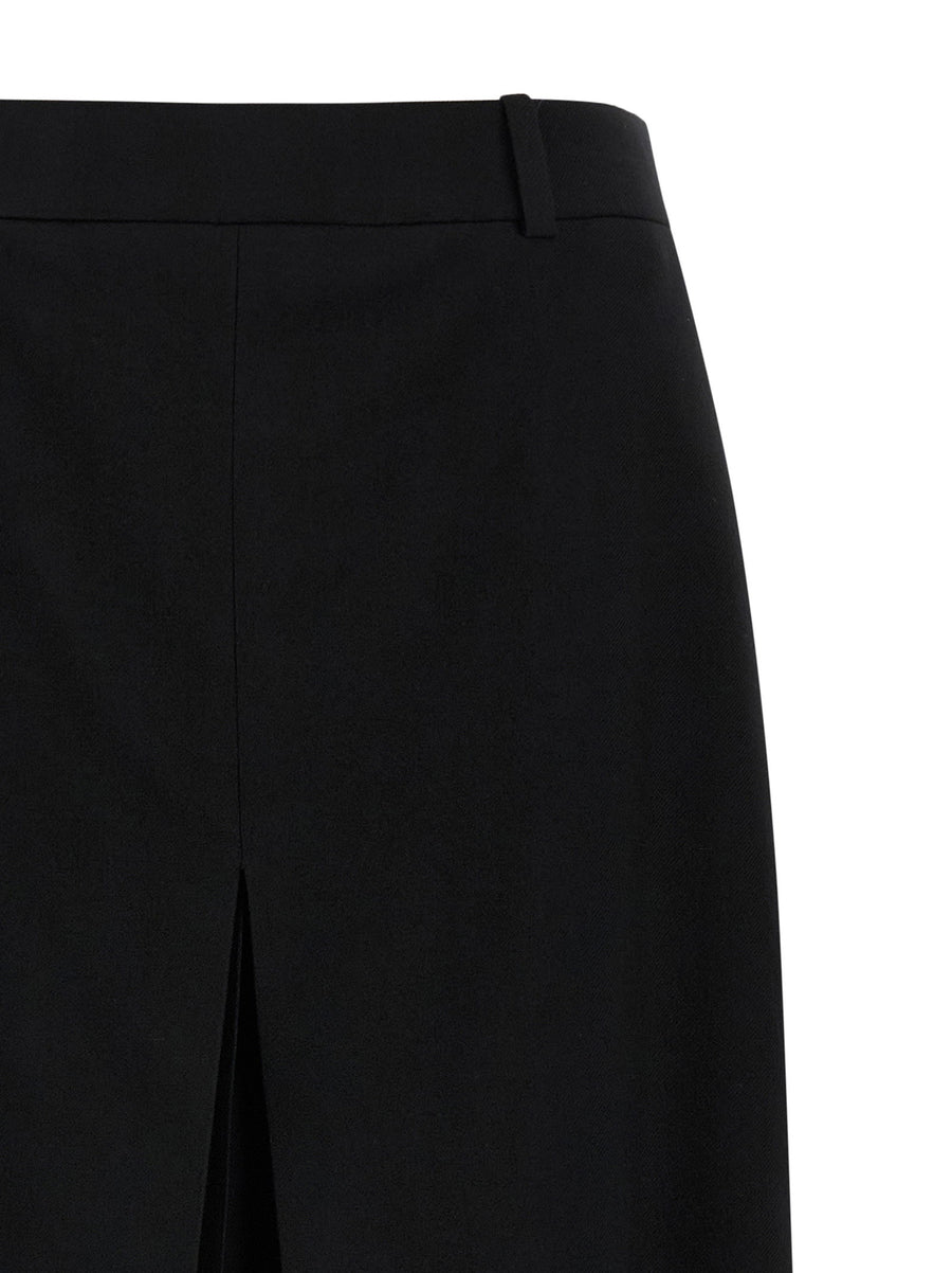 Saint Laurent Black Wool Midi Skirt With Silk Lining Elegant Versatile For Office And Evening Wear Women