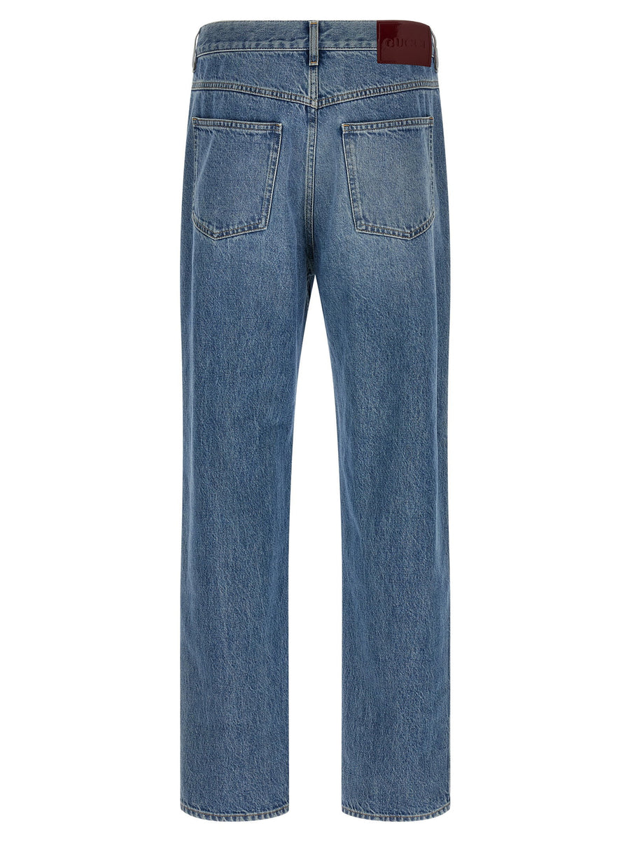 Gucci Délavé Effect Denim Jeans For Men Straight Leg Hundred Percent Cotton