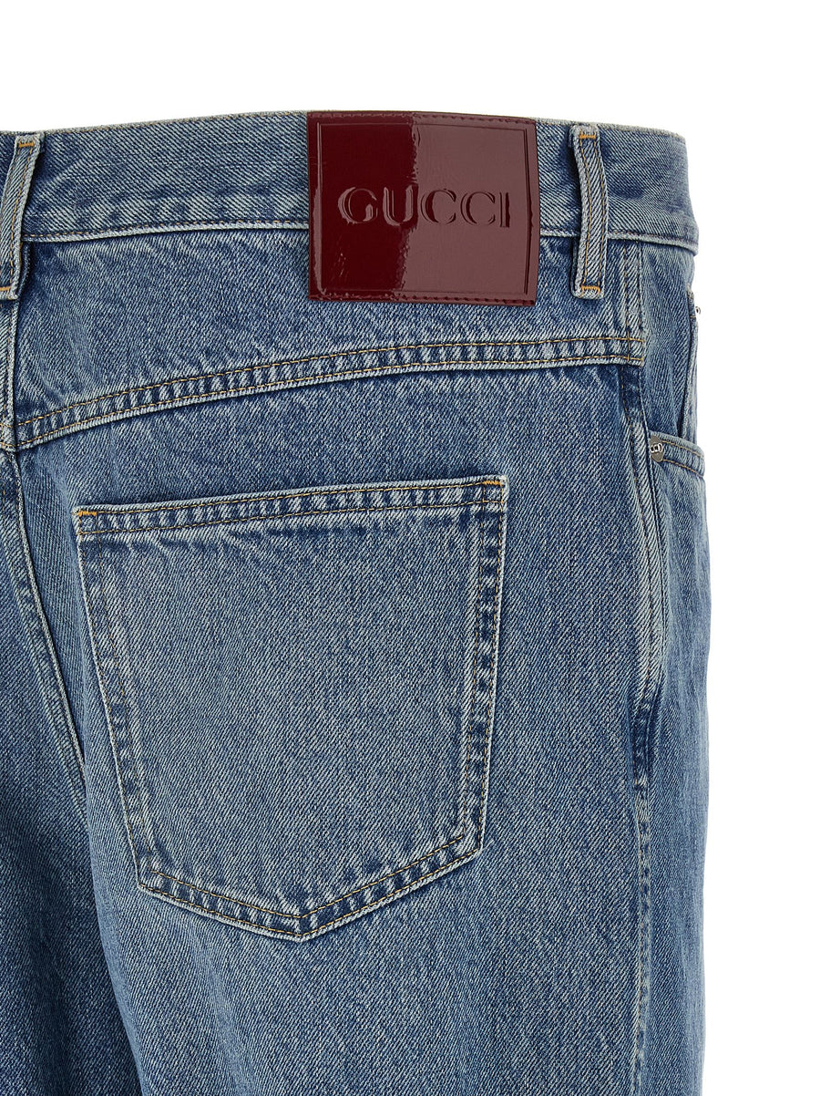Gucci Délavé Effect Denim Jeans For Men Straight Leg Hundred Percent Cotton