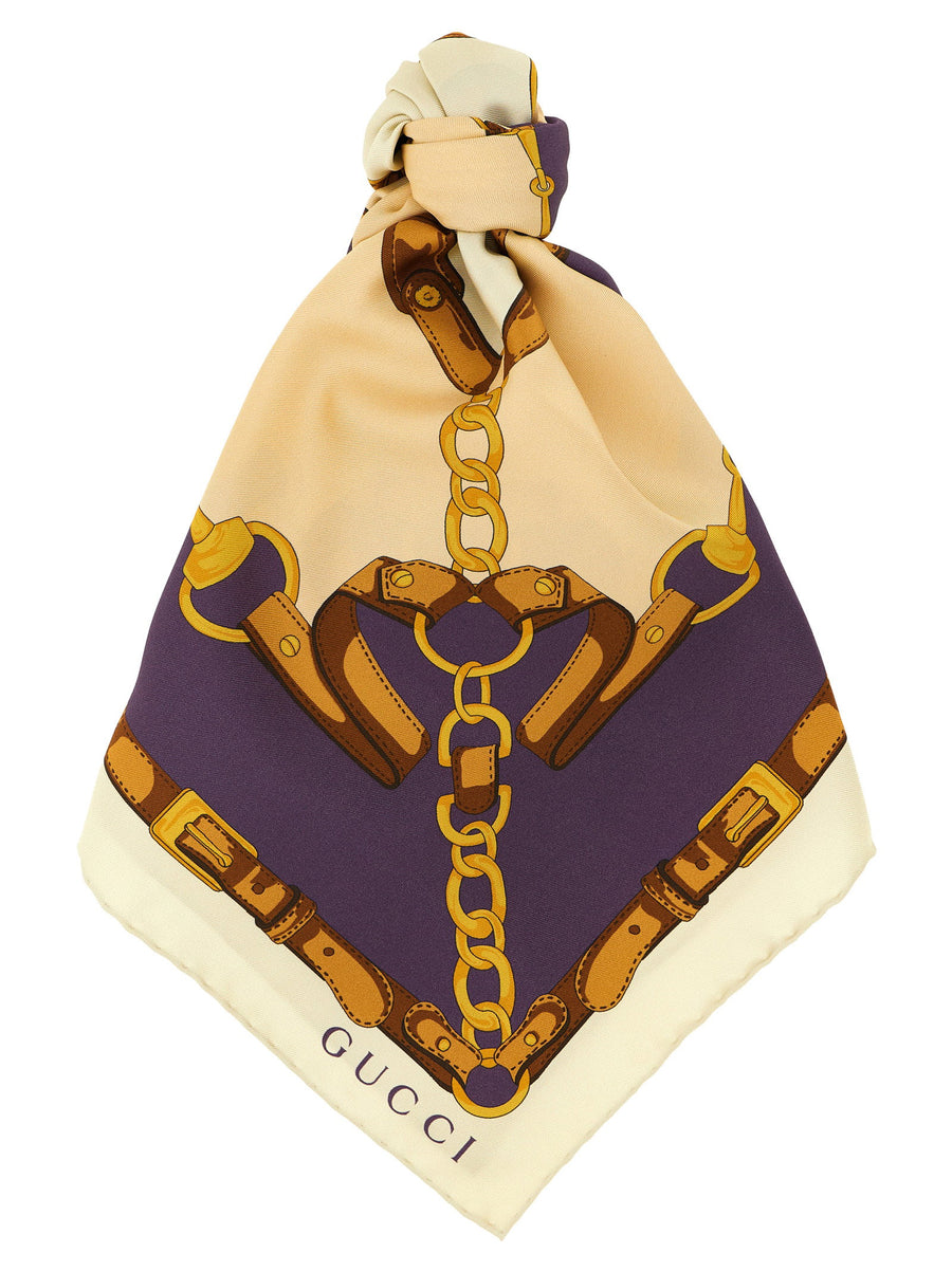 Gucci Silk Print Scarf Morsetto Beige One Size For Women Luxurious Accessory Gift For Spring