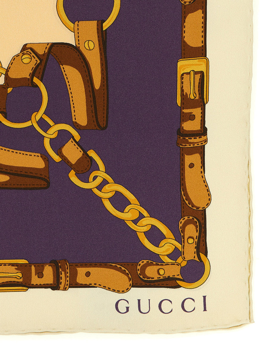 Gucci Silk Print Scarf Morsetto Beige One Size For Women Luxurious Accessory Gift For Spring