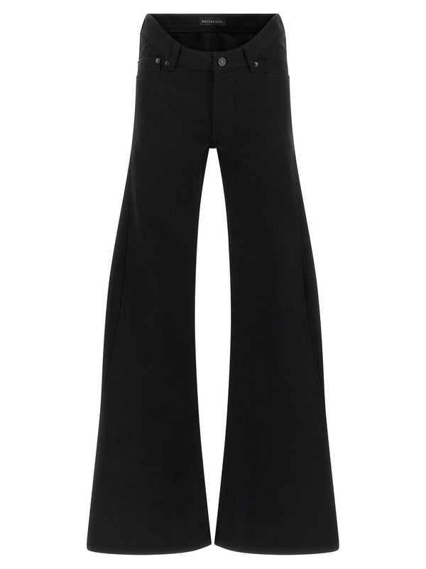 Balenciaga Womens Curved Waist Flared Leg Jeans Black Cotton Denim Luxury Five Pocket