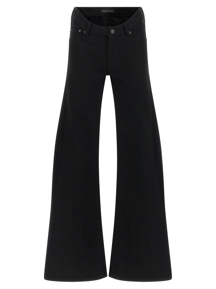 Balenciaga Womens Curved Waist Flared Leg Jeans Black Cotton Denim Luxury Five Pocket