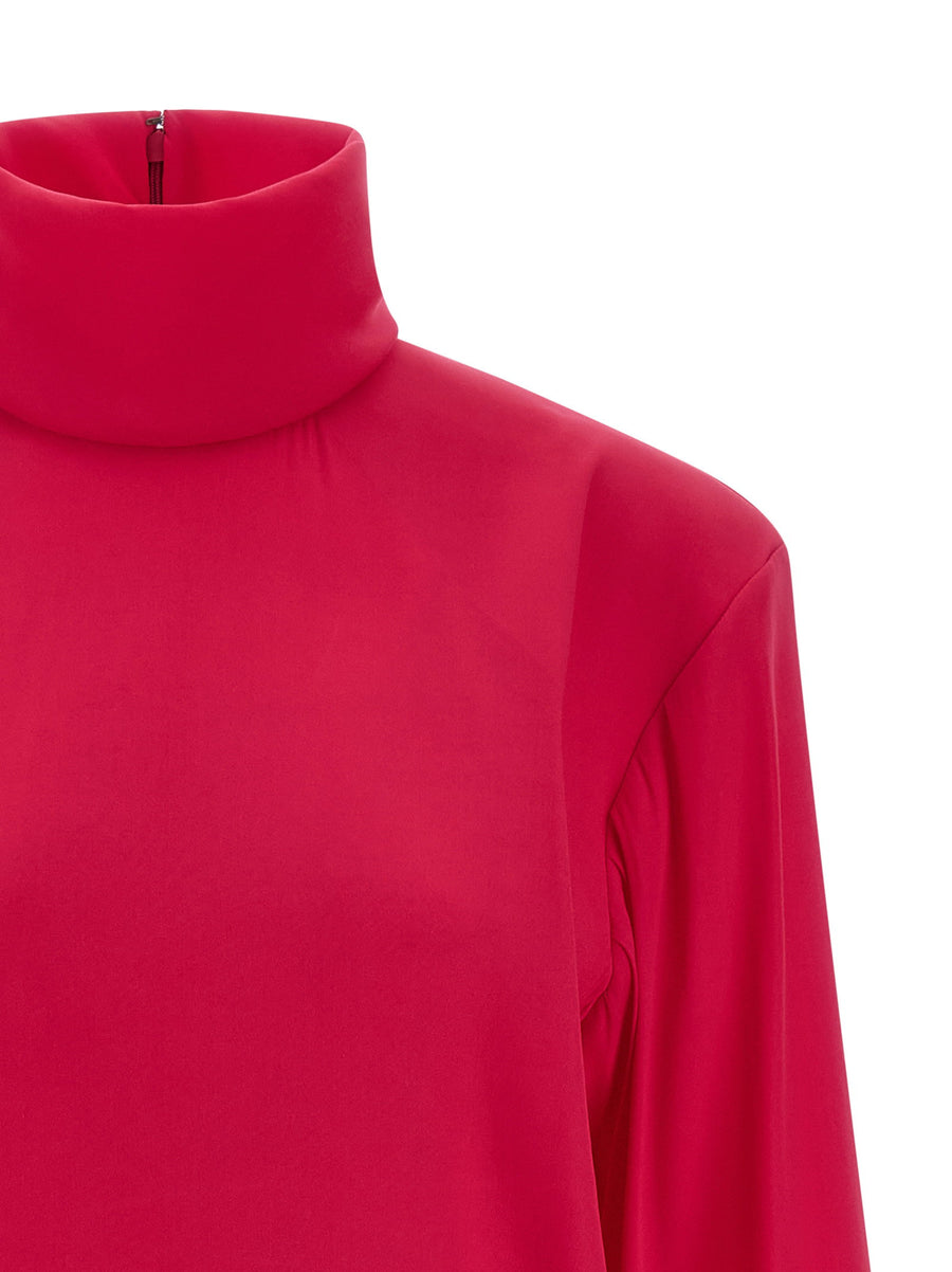 Saint Laurent Structured Shoulder Fuchsia Mini Dress With Stretch Organza For Women Day To Night