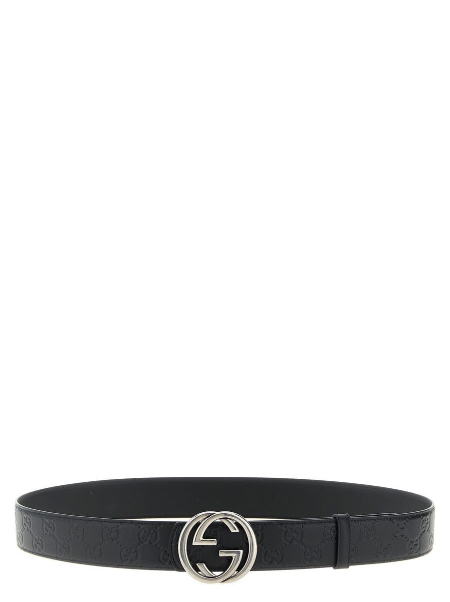 Gucci Incrocio GG Reversible Belt Black Calfskin Leather Buckle
