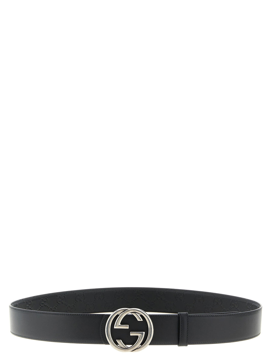 Gucci Incrocio GG Reversible Belt Black Calfskin Leather Buckle