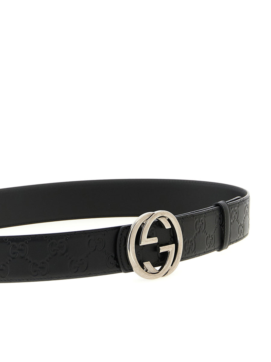 Gucci Incrocio GG Reversible Belt Black Calfskin Leather Buckle