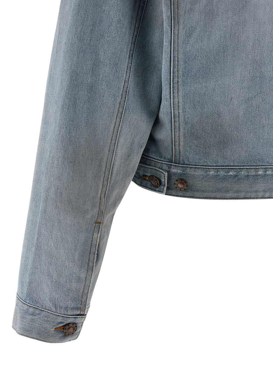 Balenciaga Cropped Double Layer Denim Jacket For Women With Textured 100% Cotton