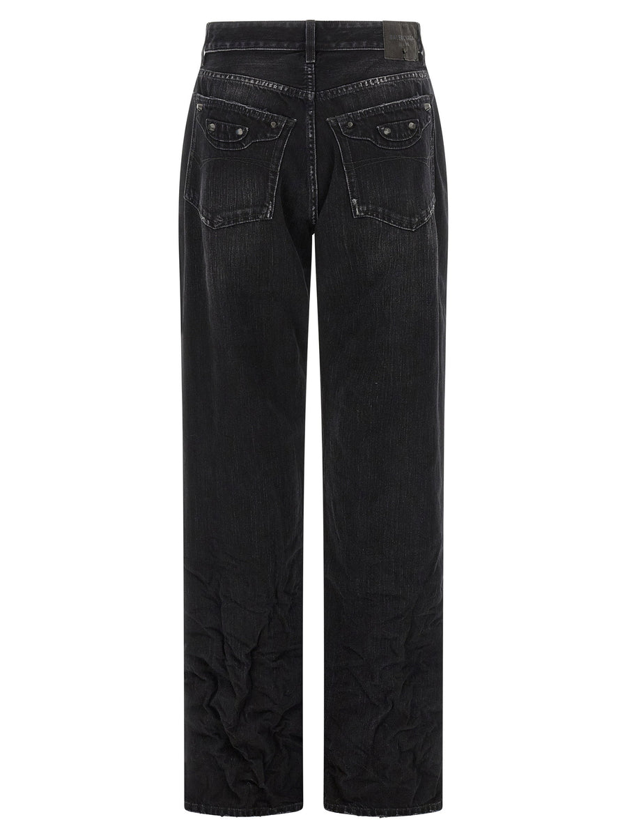 Balenciaga City Jeans Black Stonewashed Cotton Denim With Le City Details