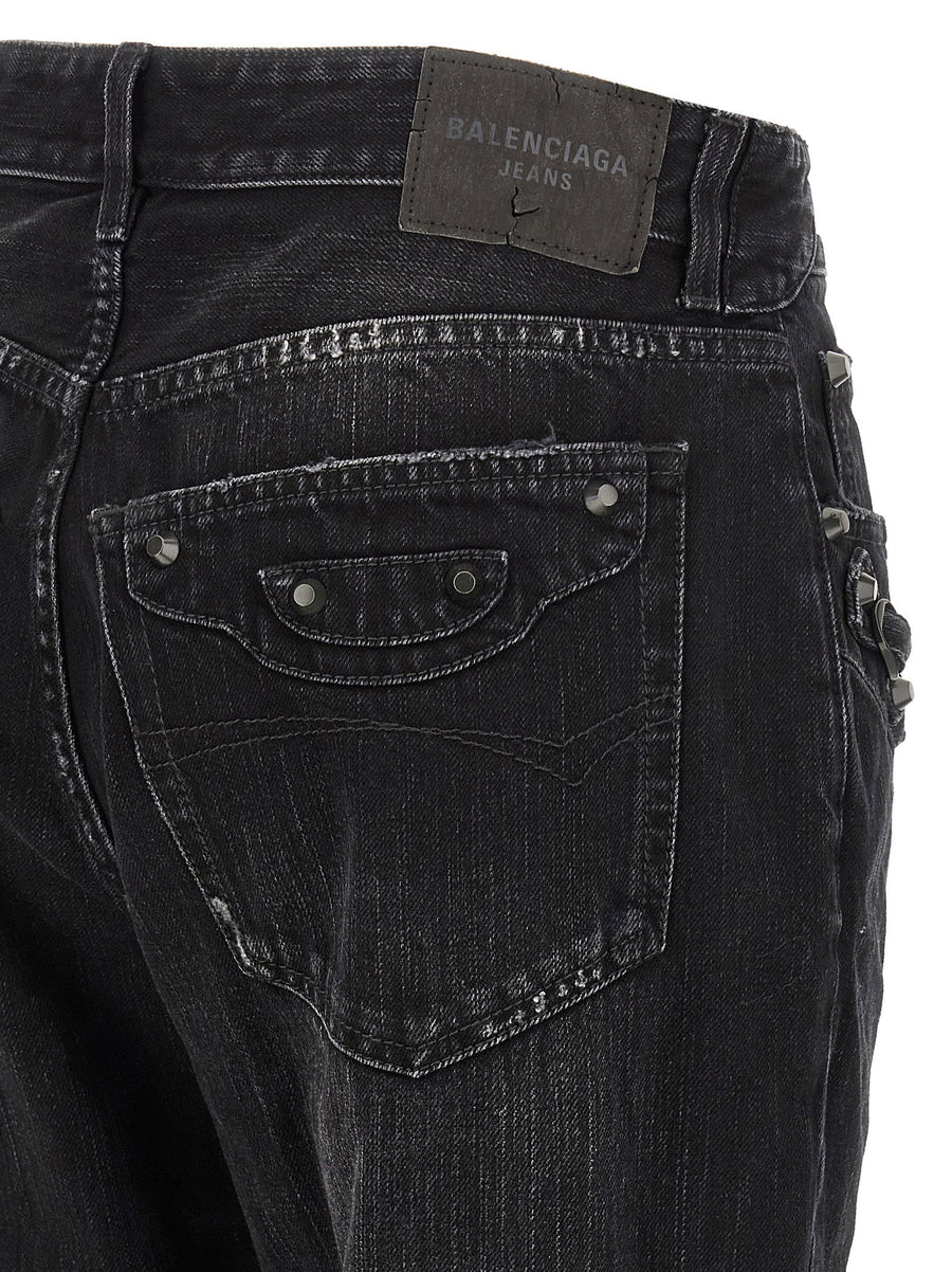 Balenciaga City Jeans Black Stonewashed Cotton Denim With Le City Details