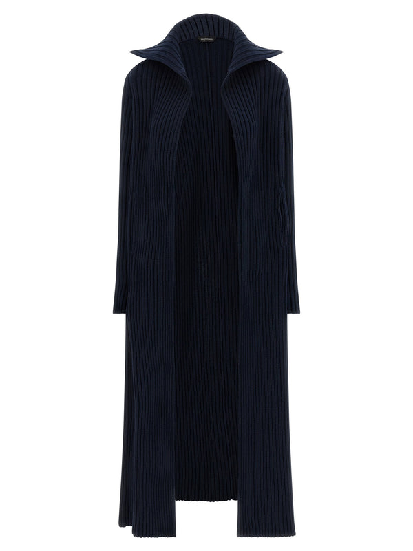 Balenciaga Ribbed Cardigan Blue Maxi Topwear For Women Luxurious Layering Piece Premium Quality