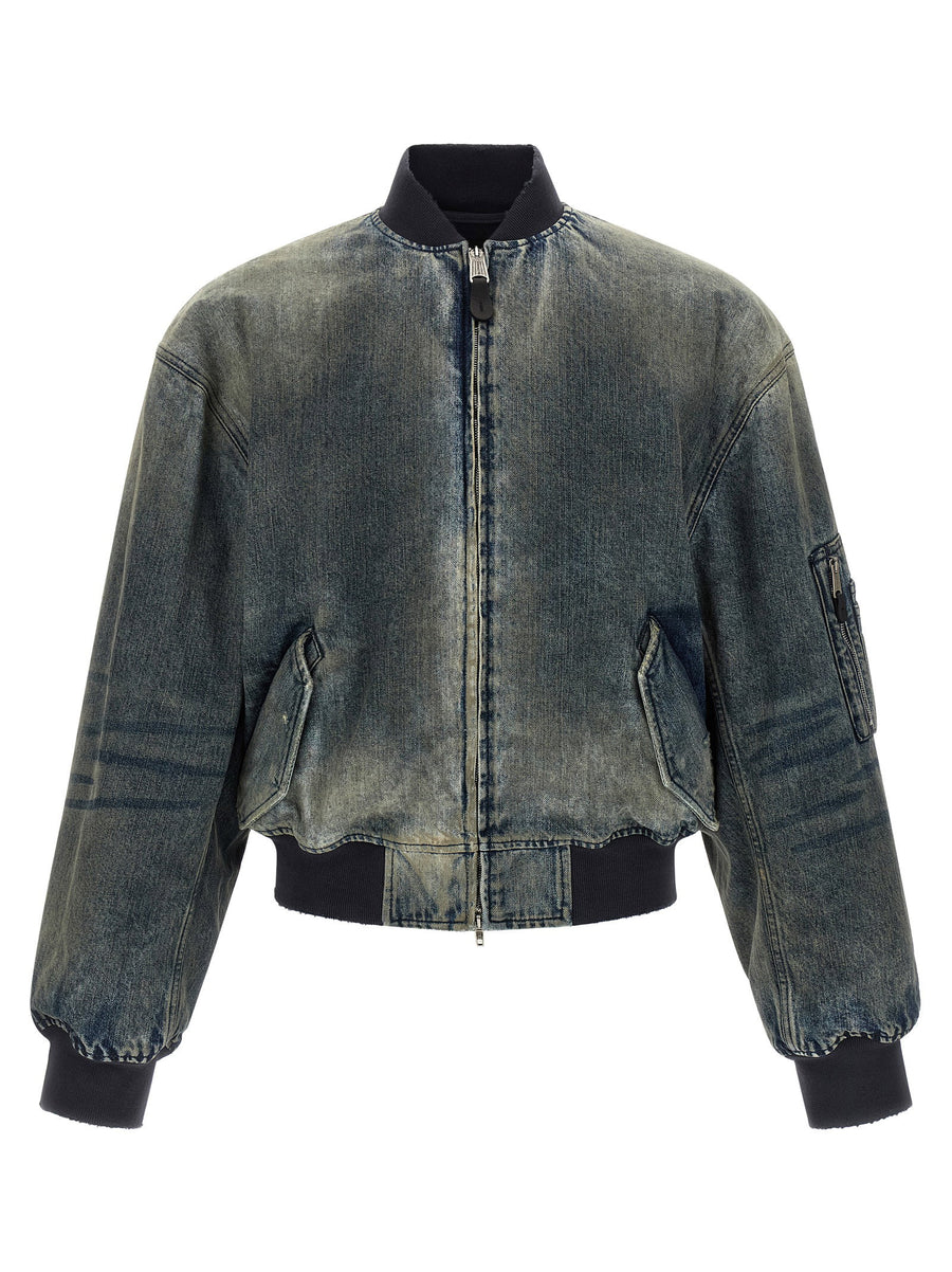 Balenciaga Bomber Jacket For Men Stonewashed Denim Silk Blend Lining With 3B Taped Back Embroidery
