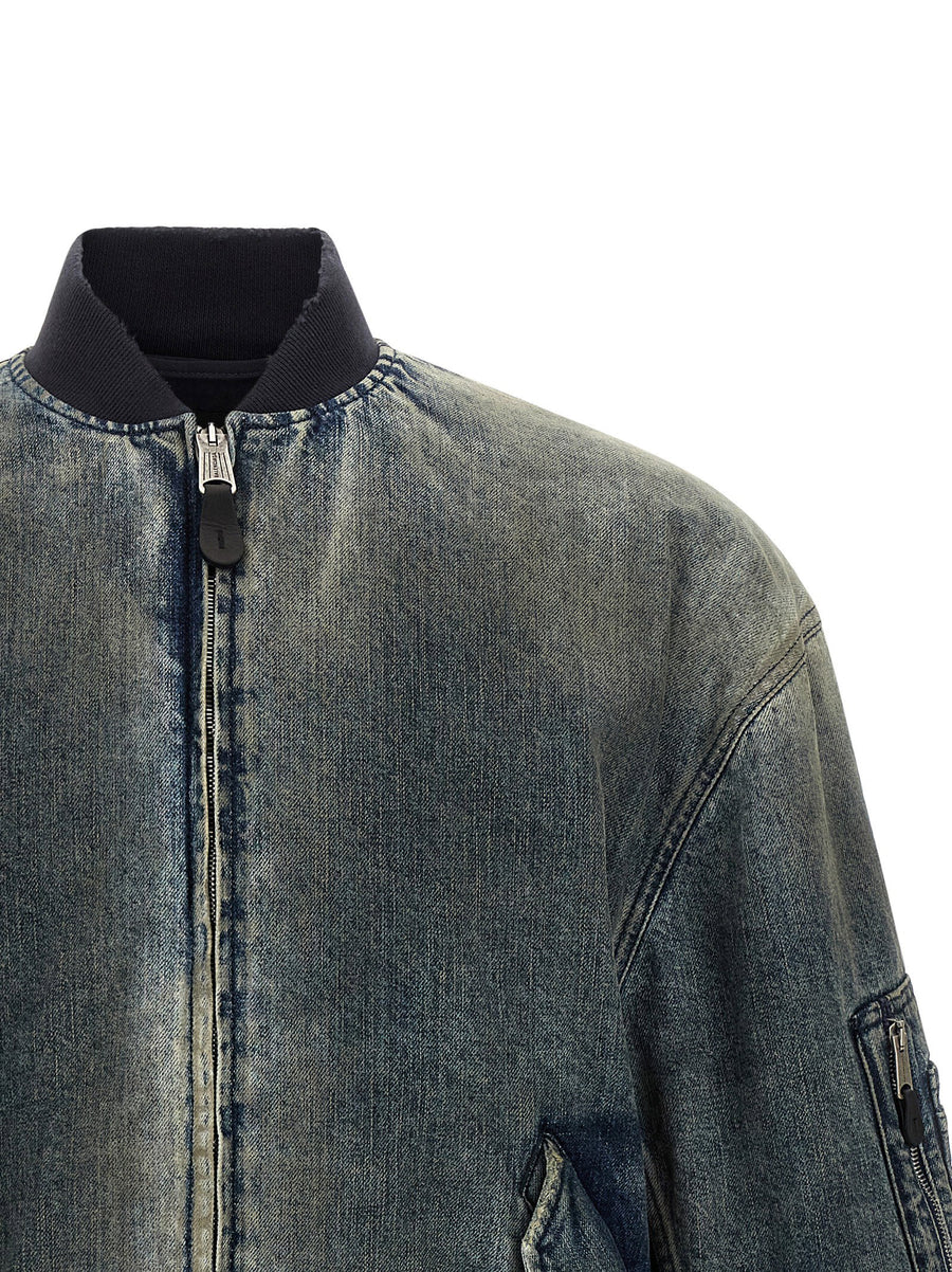 Balenciaga Bomber Jacket For Men Stonewashed Denim Silk Blend Lining With 3B Taped Back Embroidery