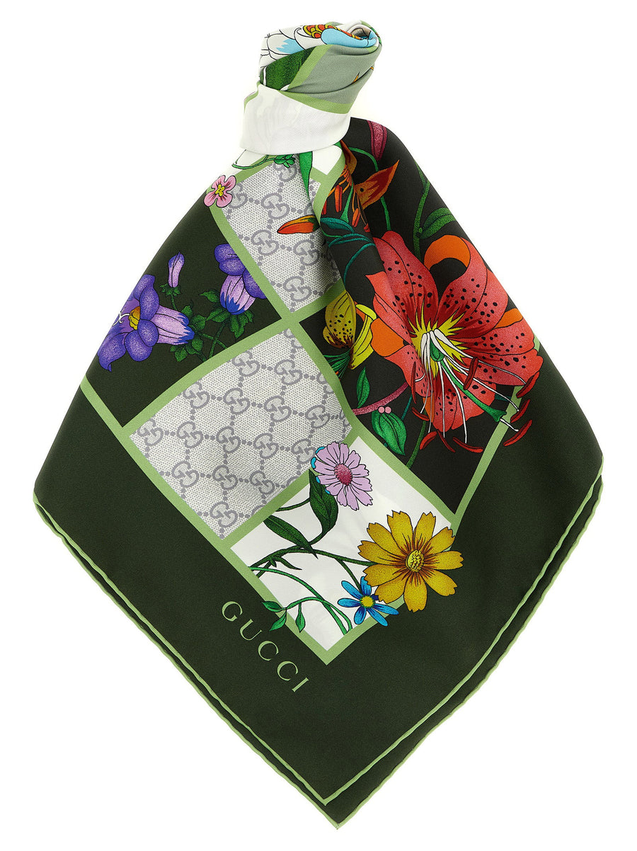 Gucci Flora Silk Scarf Women Luxury 100 Percent Silk One Size GG Check Pattern Flora Print Timeless Premium Accessory