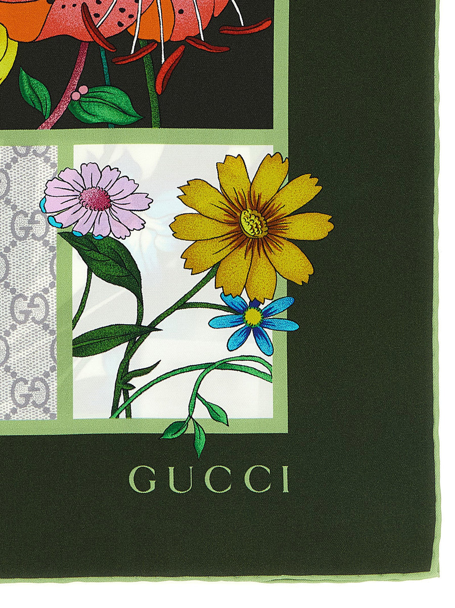 Gucci Flora Silk Scarf Women Luxury 100 Percent Silk One Size GG Check Pattern Flora Print Timeless Premium Accessory