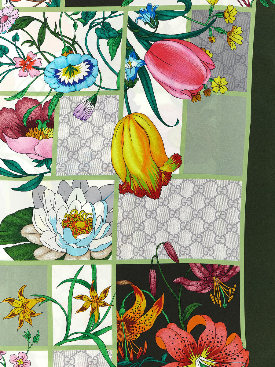 Gucci Flora Silk Scarf Women Luxury 100 Percent Silk One Size GG Check Pattern Flora Print Timeless Premium Accessory