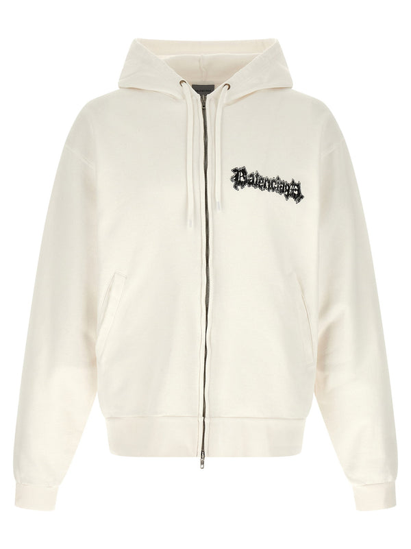 Balenciaga Salon De Couture Hoodie White One Hundred Percent Cotton For Men With Bold Front And Back Prints