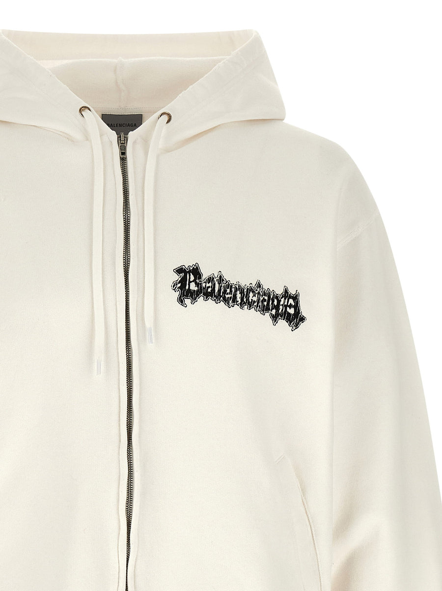Balenciaga Salon De Couture Hoodie White One Hundred Percent Cotton For Men With Bold Front And Back Prints