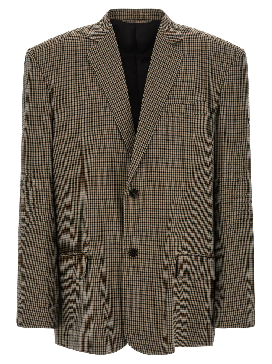 Balenciaga Lyocell Blazer For Women With Wrinkled Effect Check Pattern Premium Brown Jacket