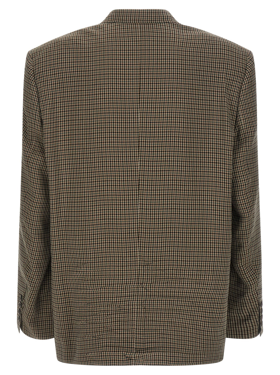 Balenciaga Lyocell Blazer For Women With Wrinkled Effect Check Pattern Premium Brown Jacket