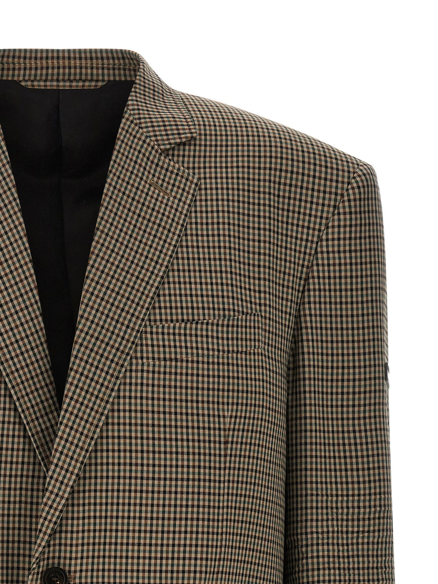 Balenciaga Lyocell Blazer For Women With Wrinkled Effect Check Pattern Premium Brown Jacket