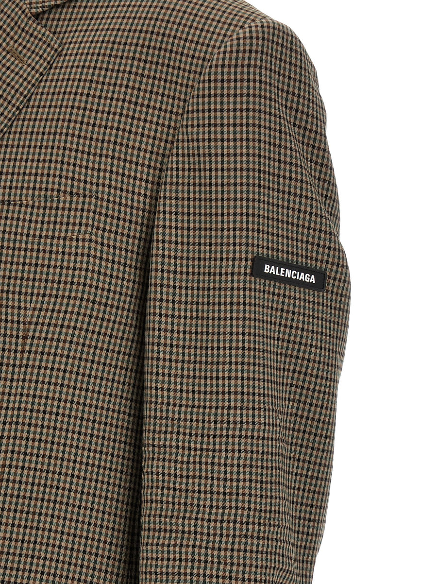 Balenciaga Lyocell Blazer For Women With Wrinkled Effect Check Pattern Premium Brown Jacket