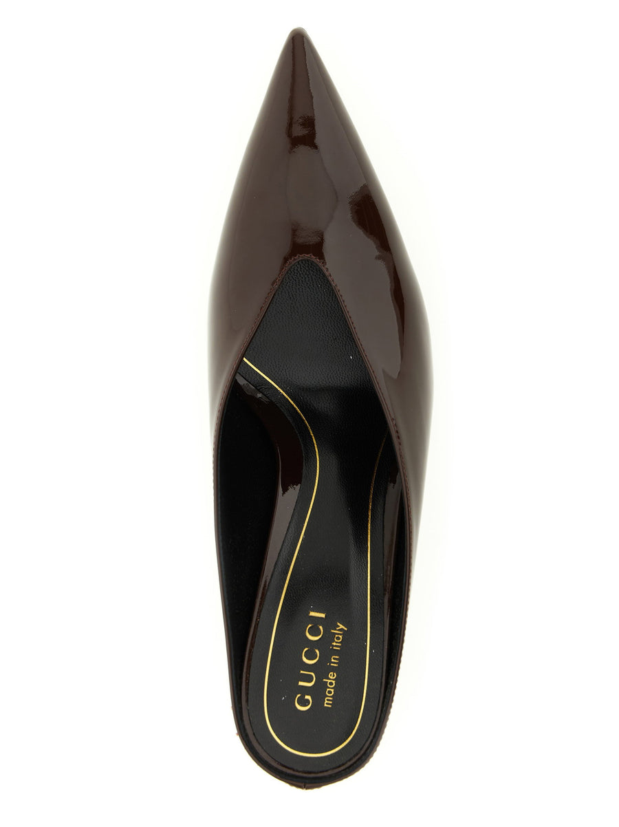 Gucci Bordeaux Patent Leather Pumps With Pointed Toe Heel