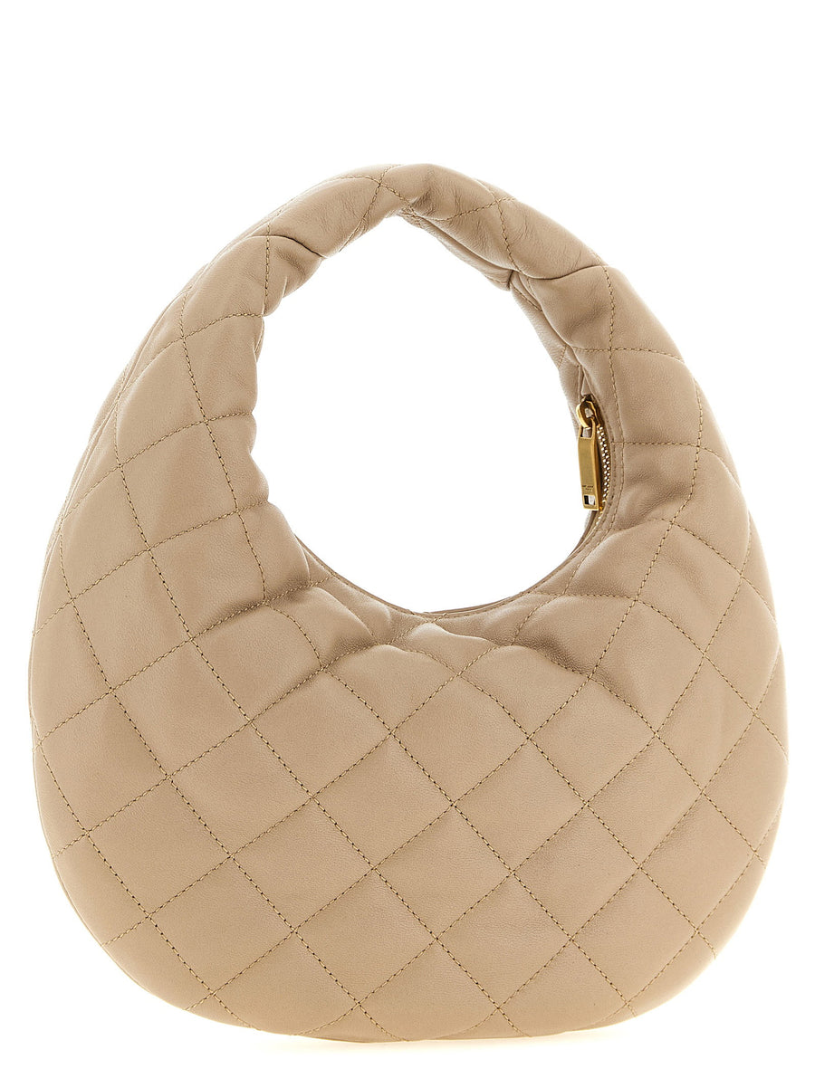 Saint Laurent Icarino Baby Handbag Beige Lamb Leather Quilted Top Zip Signature For Women