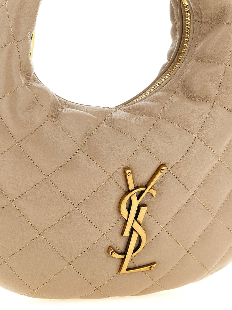 Saint Laurent Icarino Baby Handbag Beige Lamb Leather Quilted Top Zip Signature For Women
