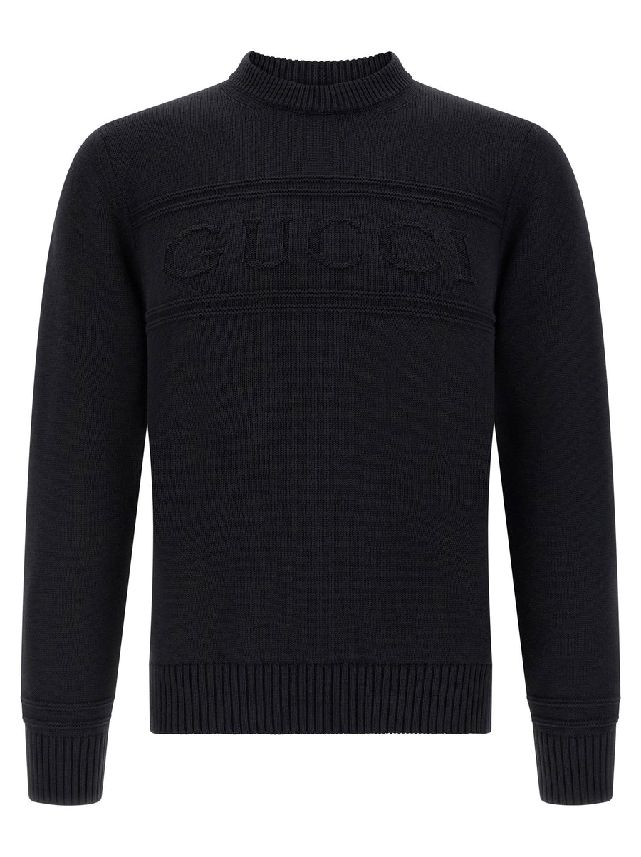 Gucci Intarsia Knit Sweater Black Cotton Wool Blend