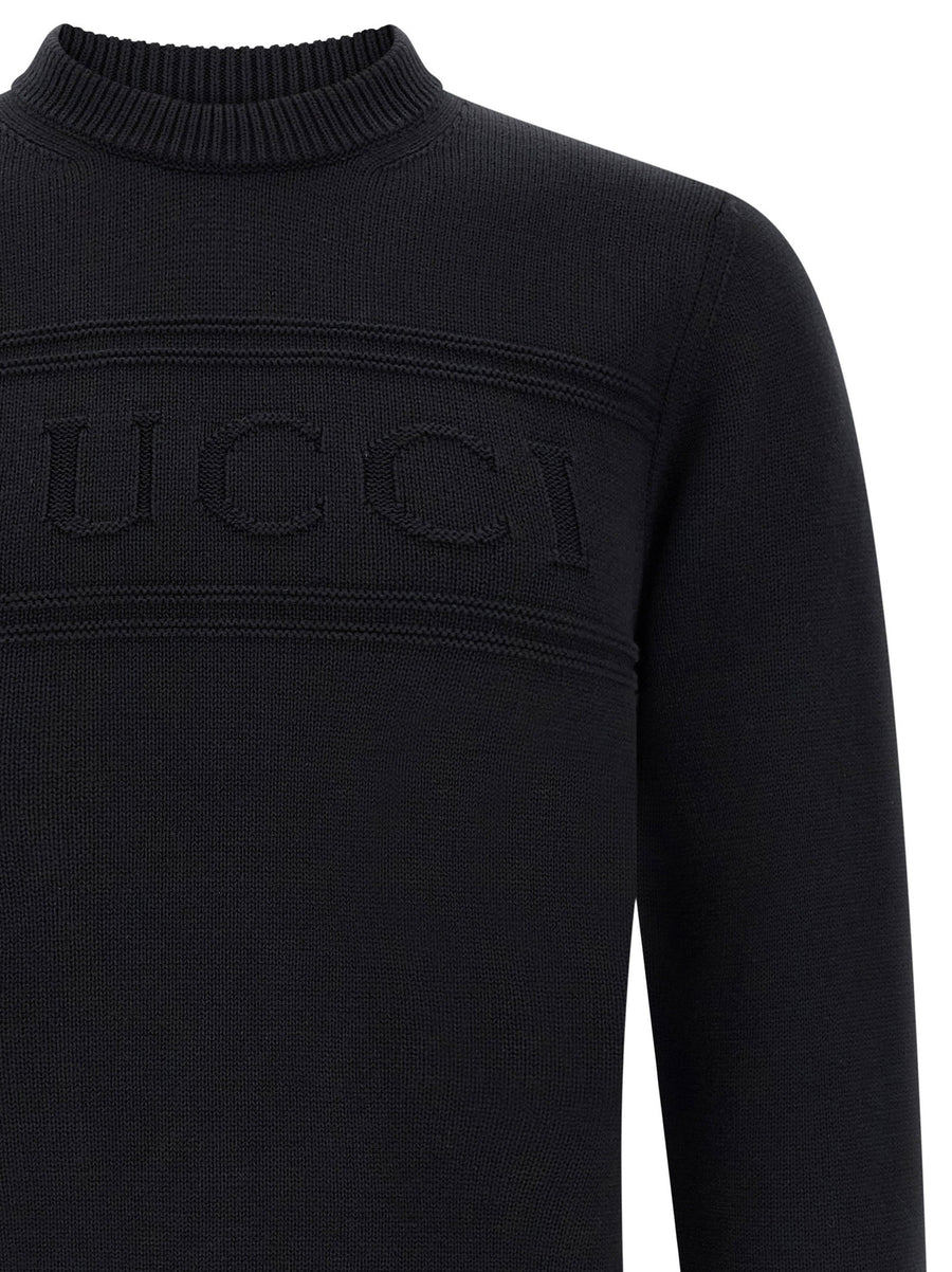 Gucci Intarsia Knit Sweater Black Cotton Wool Blend