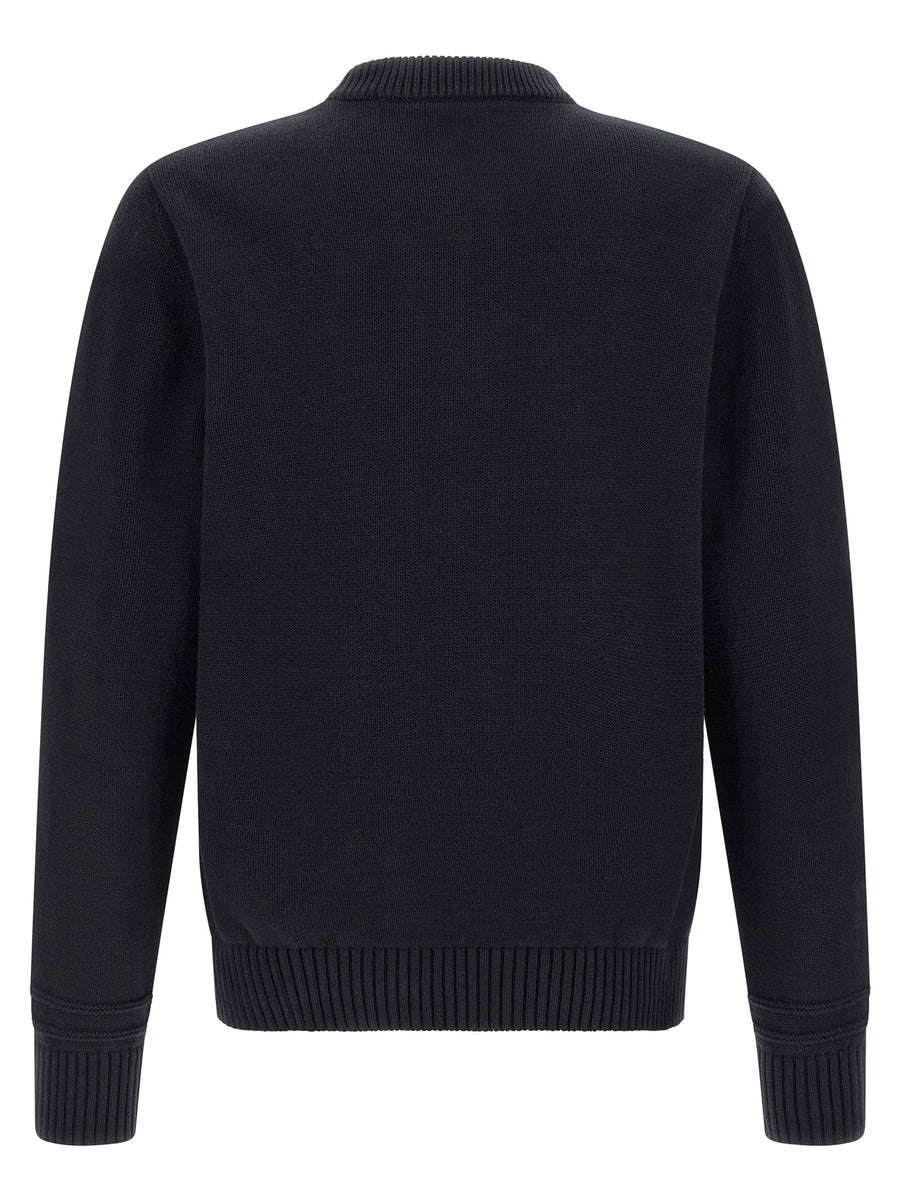 Gucci Blue Intarsia Cotton Wool Knit Sweater Crew Neck Topwear